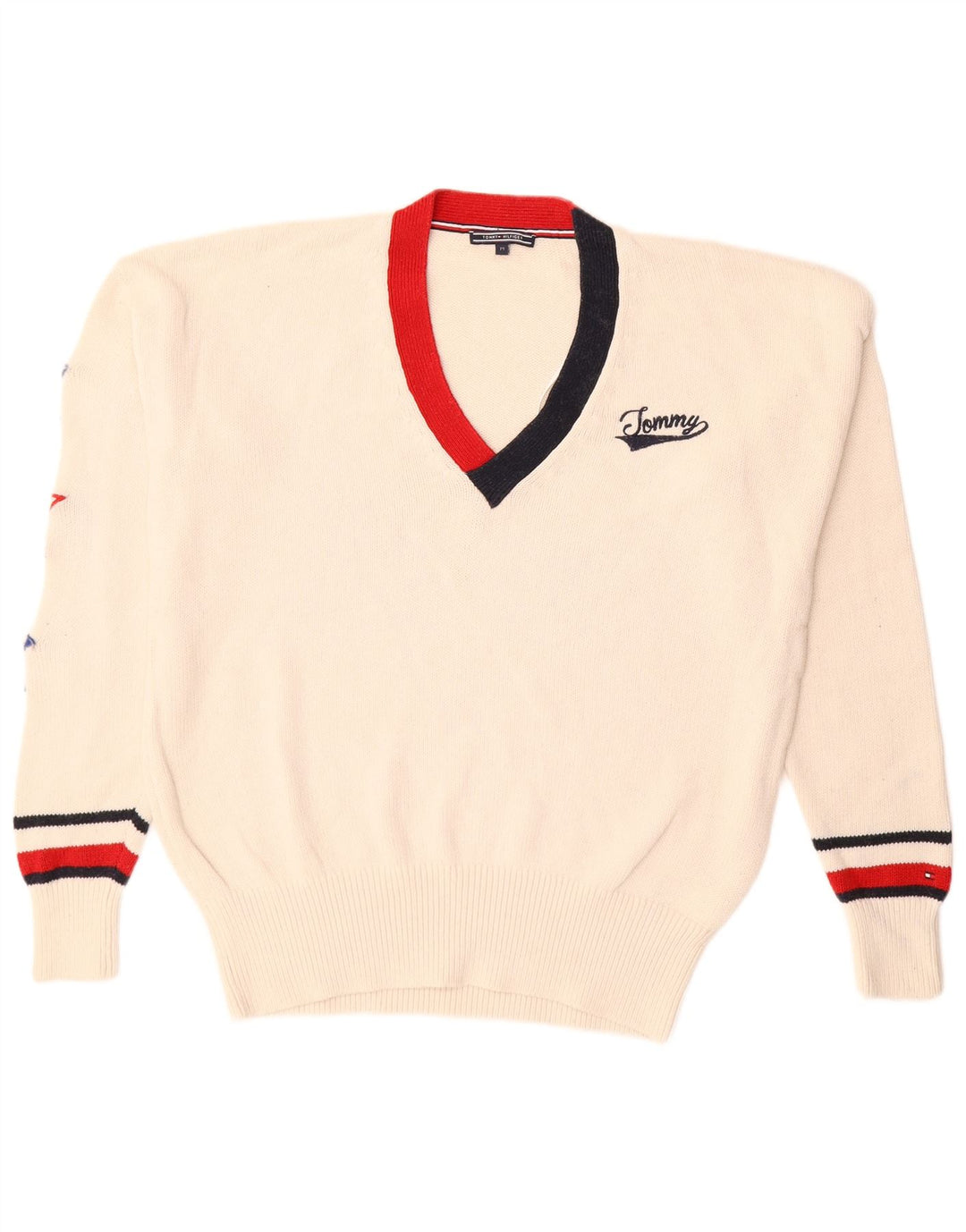 Tommy Hilfiger Pull Col V Homme Blanc Cassé Moyen Coton