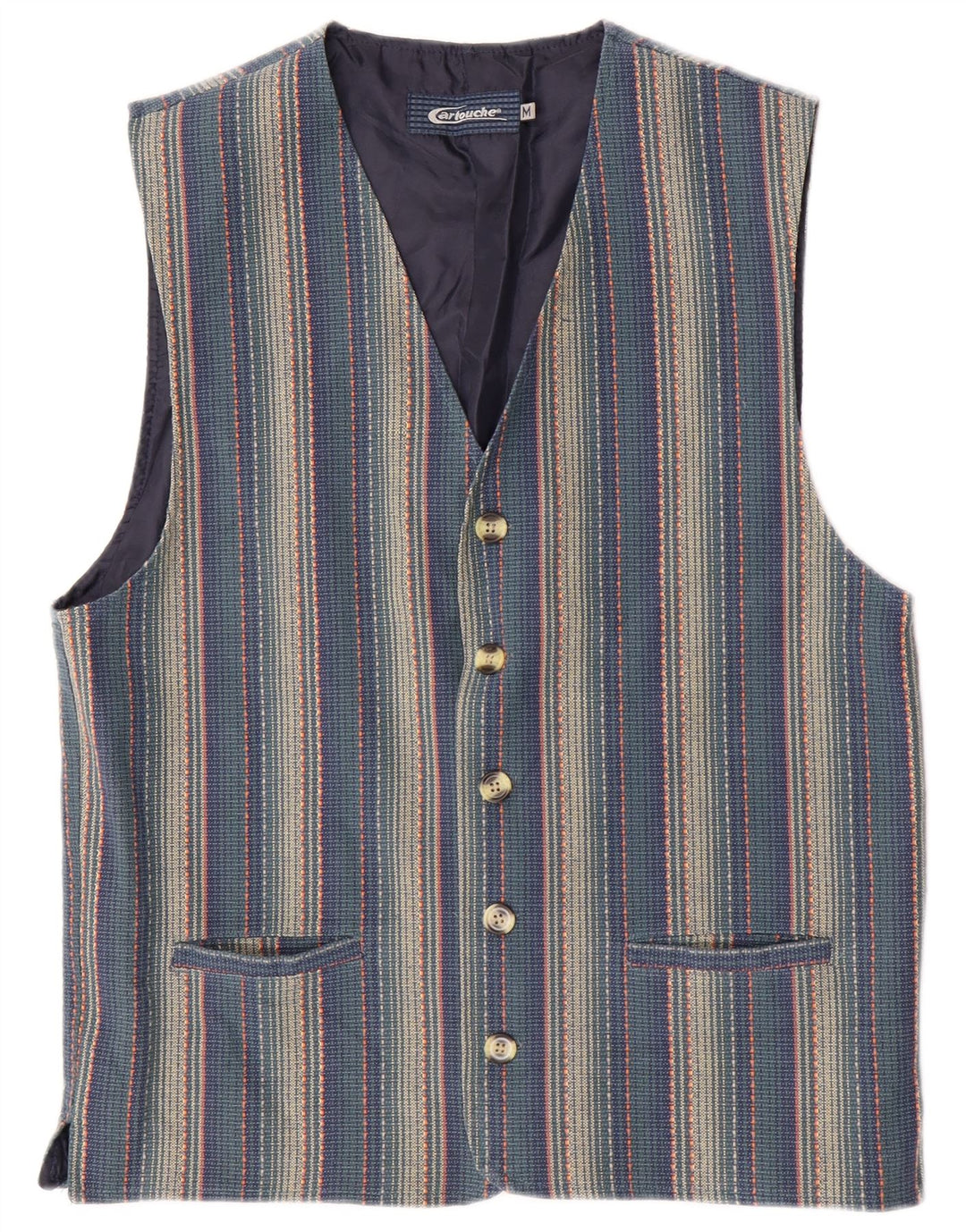 Cartouche Gilet Homme UK 38 Coton Rayé Bleu Moyen