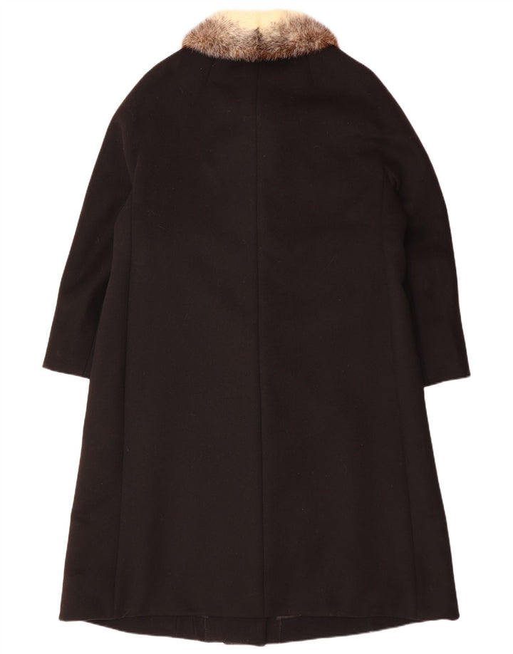 VINTAGE Manteau Femme UK 14 Grande Laine Noire