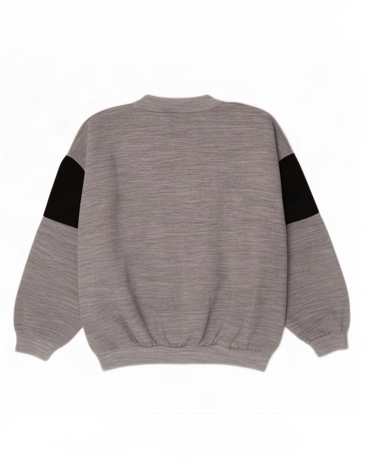 vintage Womens Graphic Sweatshirt Jumper UK 14 Medium Grey Colourblock
