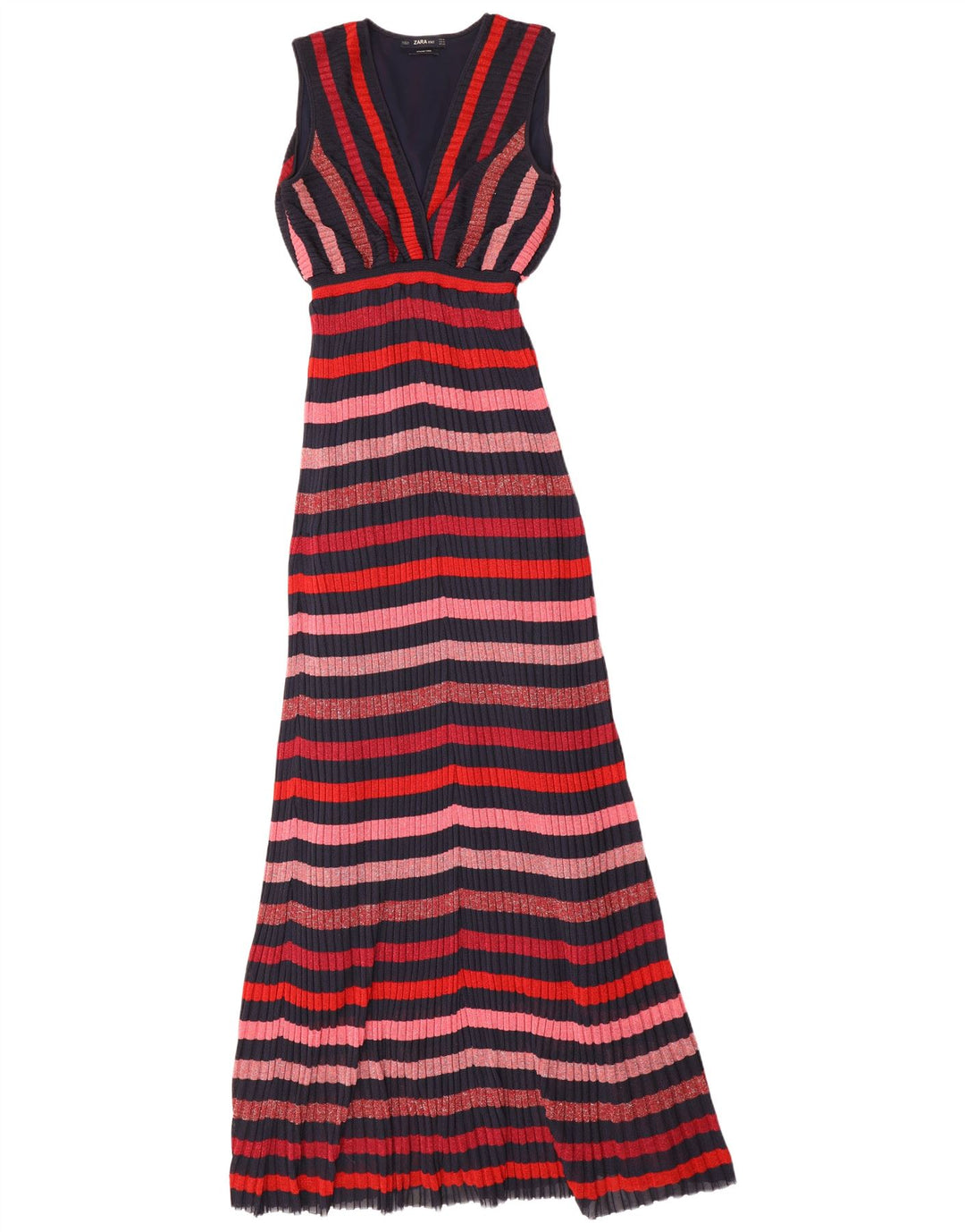 Zara Robe longue sans manches pour femme UK 12 Medium Multicolore Rayé