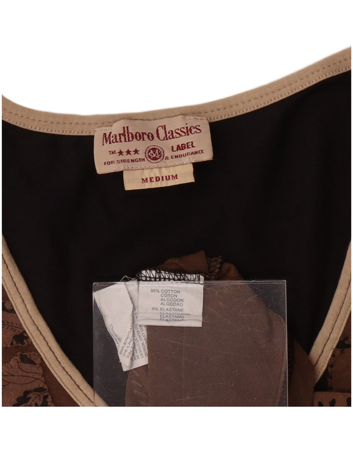 MARLBORO CLASSICS T-Shirt Femme Top UK 12 Marron Moyen Paisley Coton