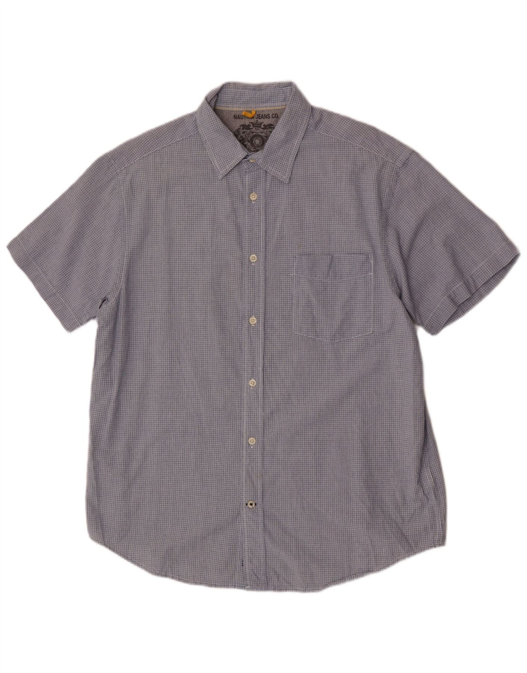 Nautica Chemise à manches courtes pour homme, coupe classique, en coton à carreaux bleus