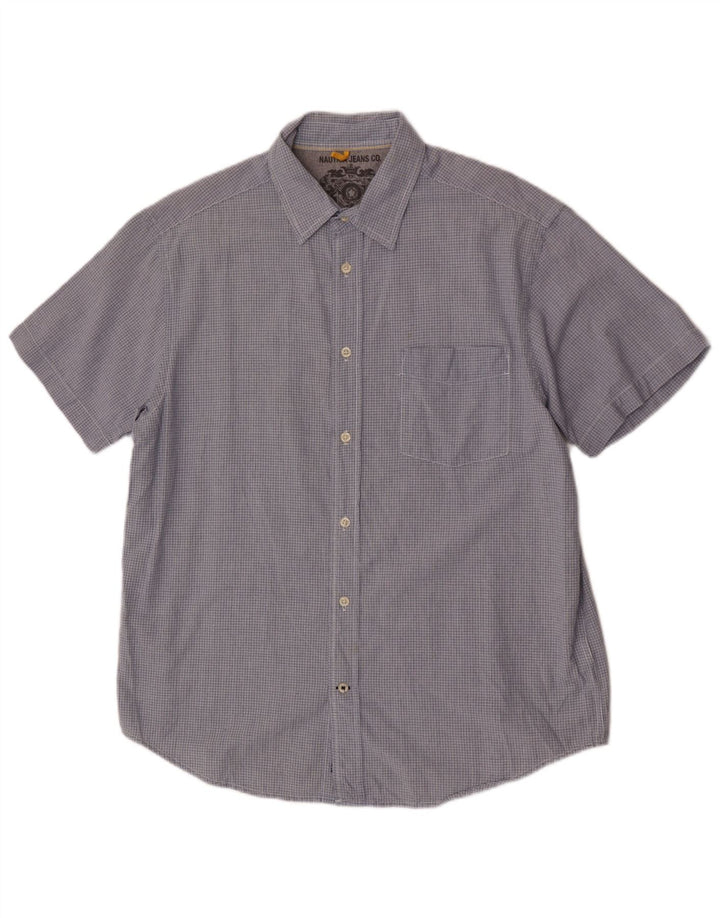 Nautica Chemise à manches courtes pour homme, coupe classique, en coton à carreaux bleus