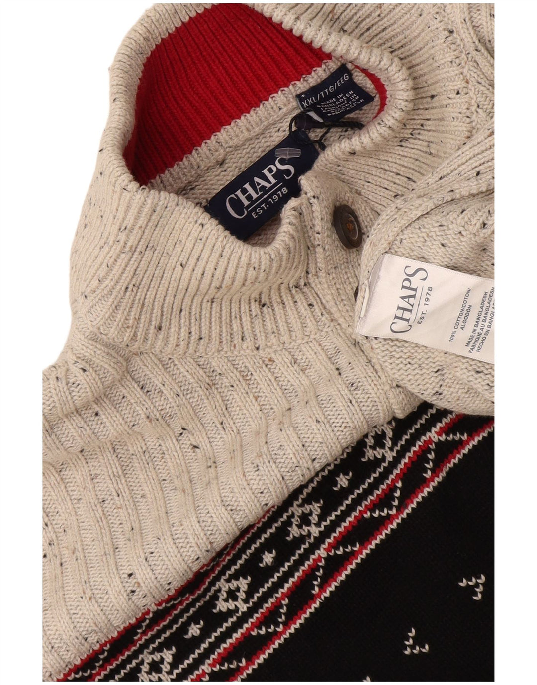Chaps Pull à col boutonné pour homme 2XL Gris Fair Isle Coton