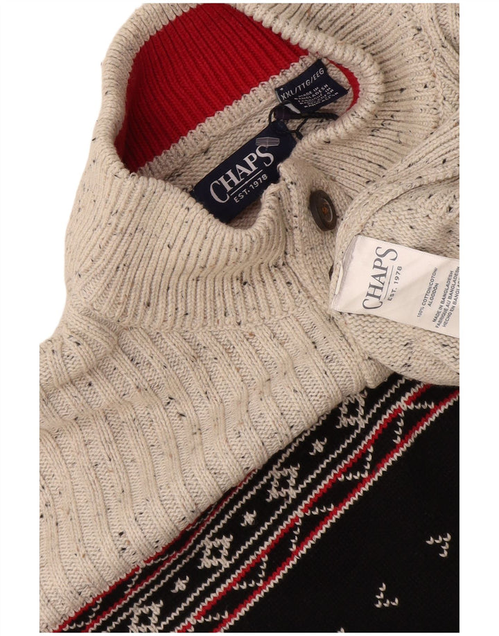 Chaps Pull à col boutonné pour homme 2XL Gris Fair Isle Coton