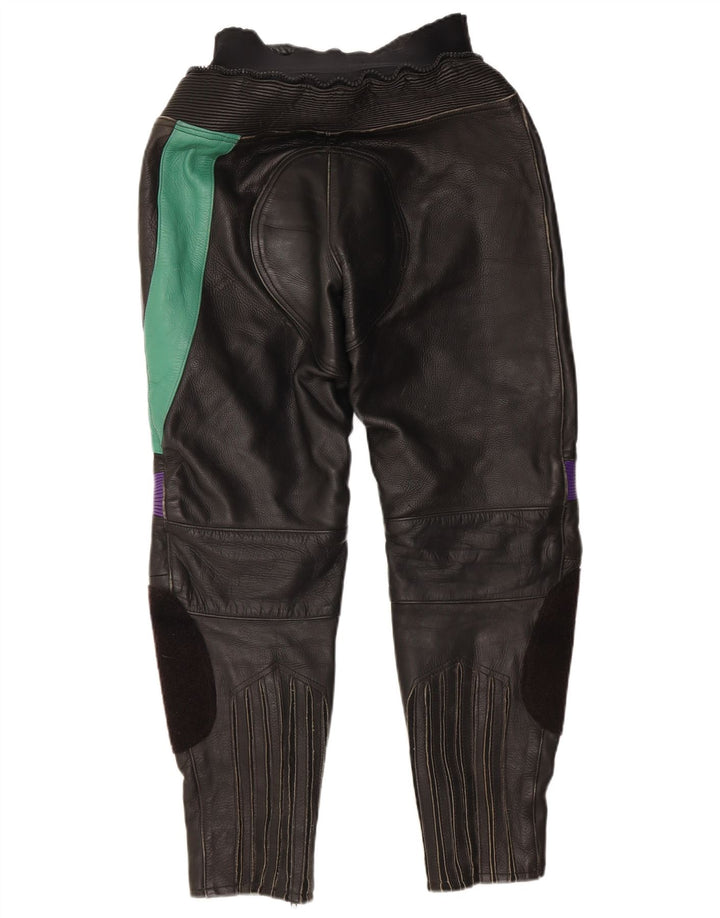 VINTAGE Pantalon Femme EU 38 Moyen W28 L27 Cuir Colorblock Noir