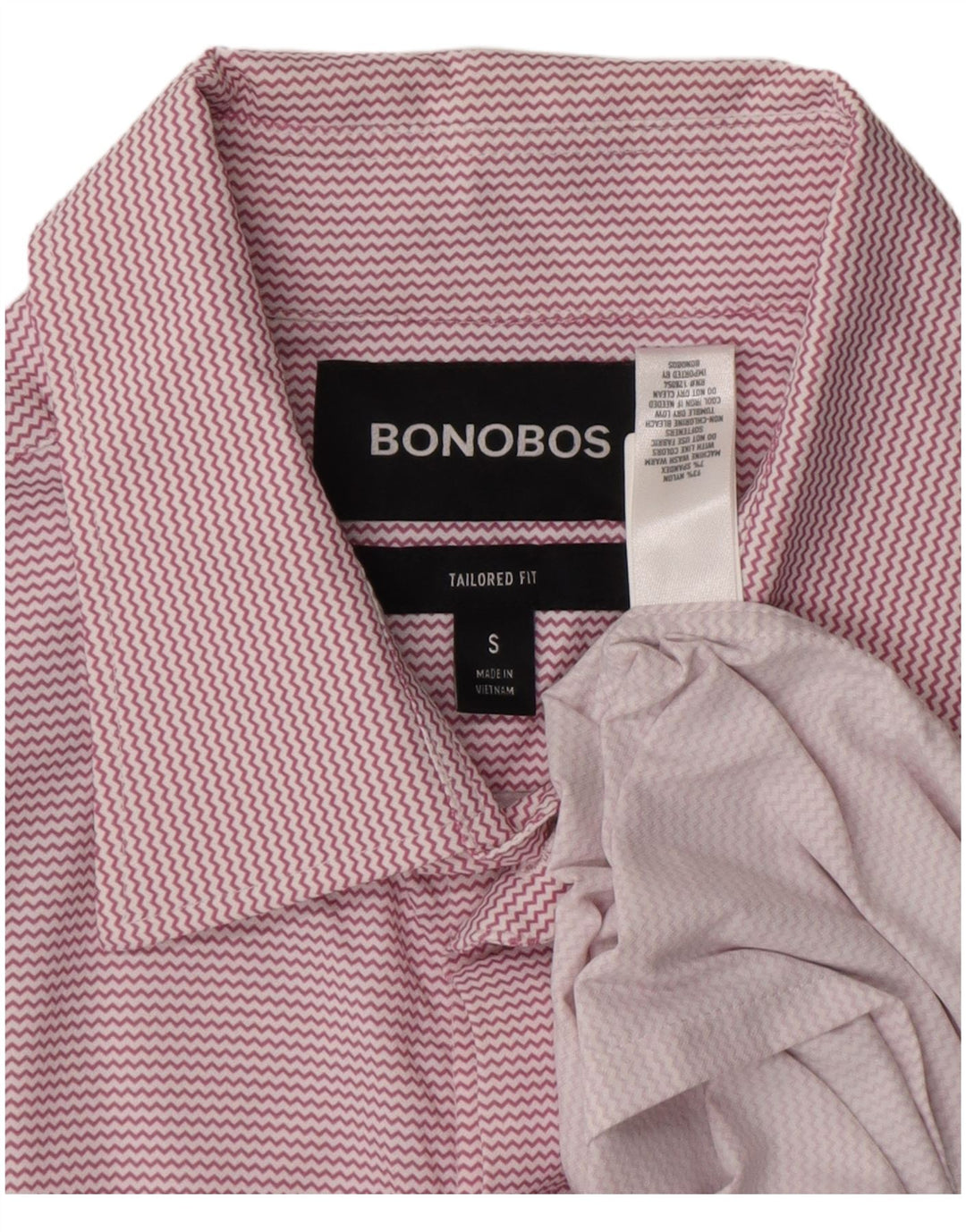 BONOBOS Chemise à manches courtes pour homme, coupe ajustée, petit chevron en nylon rose
