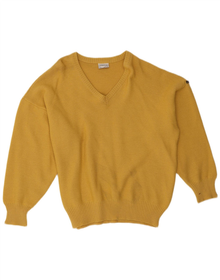 vintage Homme Col V Pull Pull IT 52 Grand Jaune Polyester