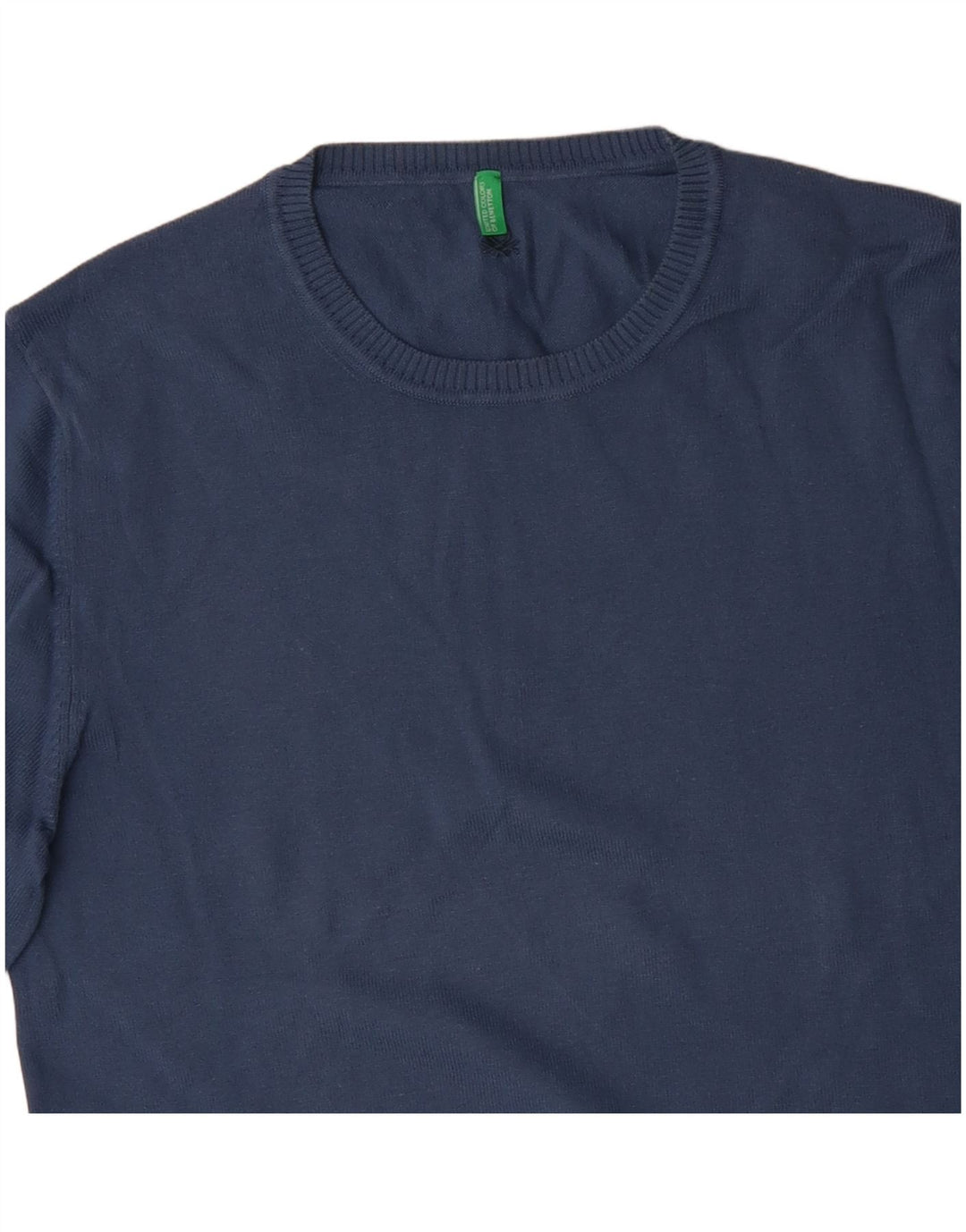 BENETTON Pull col rond homme petit bleu coton
