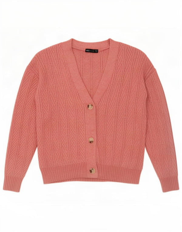 Marks & Spencer Pull Cardigan Femme UK 14 Rose Moyen Polyester