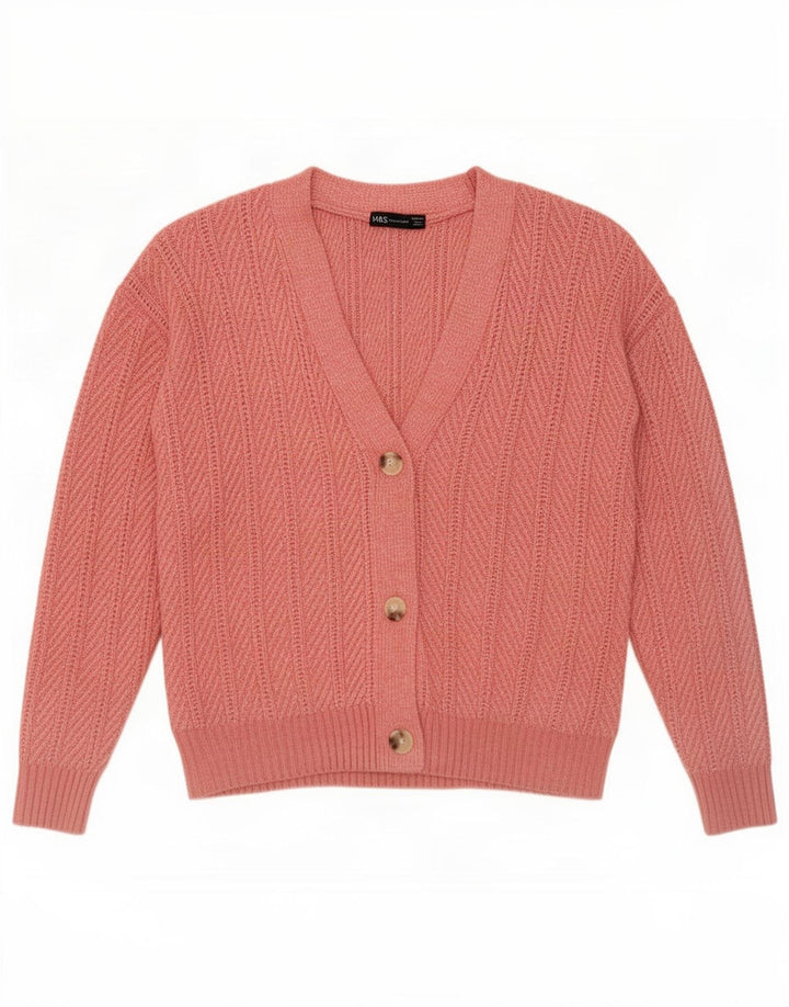 Marks & Spencer Pull Cardigan Femme UK 14 Rose Moyen Polyester
