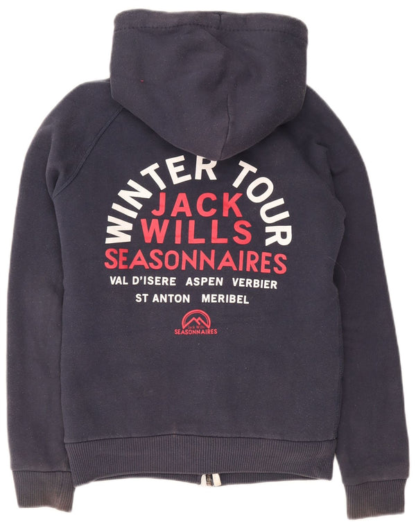 Jack Wills Pull à capuche zippé graphique Sherpa pour femme UK 8 Small Bleu marine
