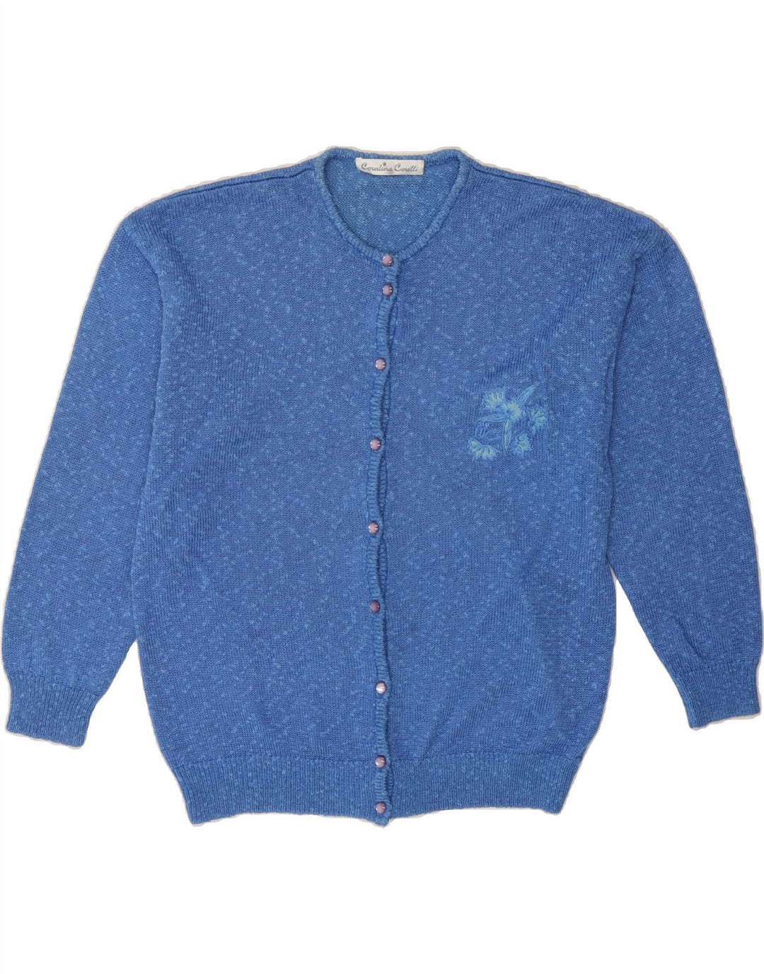 VINTAGE Womens Cardigan Sweater EU 38 Medium Blue Floral Viscose Vintage Vintage and Second-Hand Vintage from Messina Hembry 