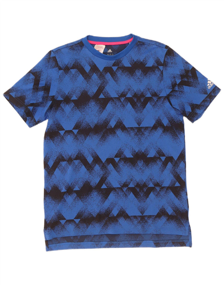 Adidas Garçon Climalite T-Shirt Top 15-16 ans Bleu Géométrique Polyester