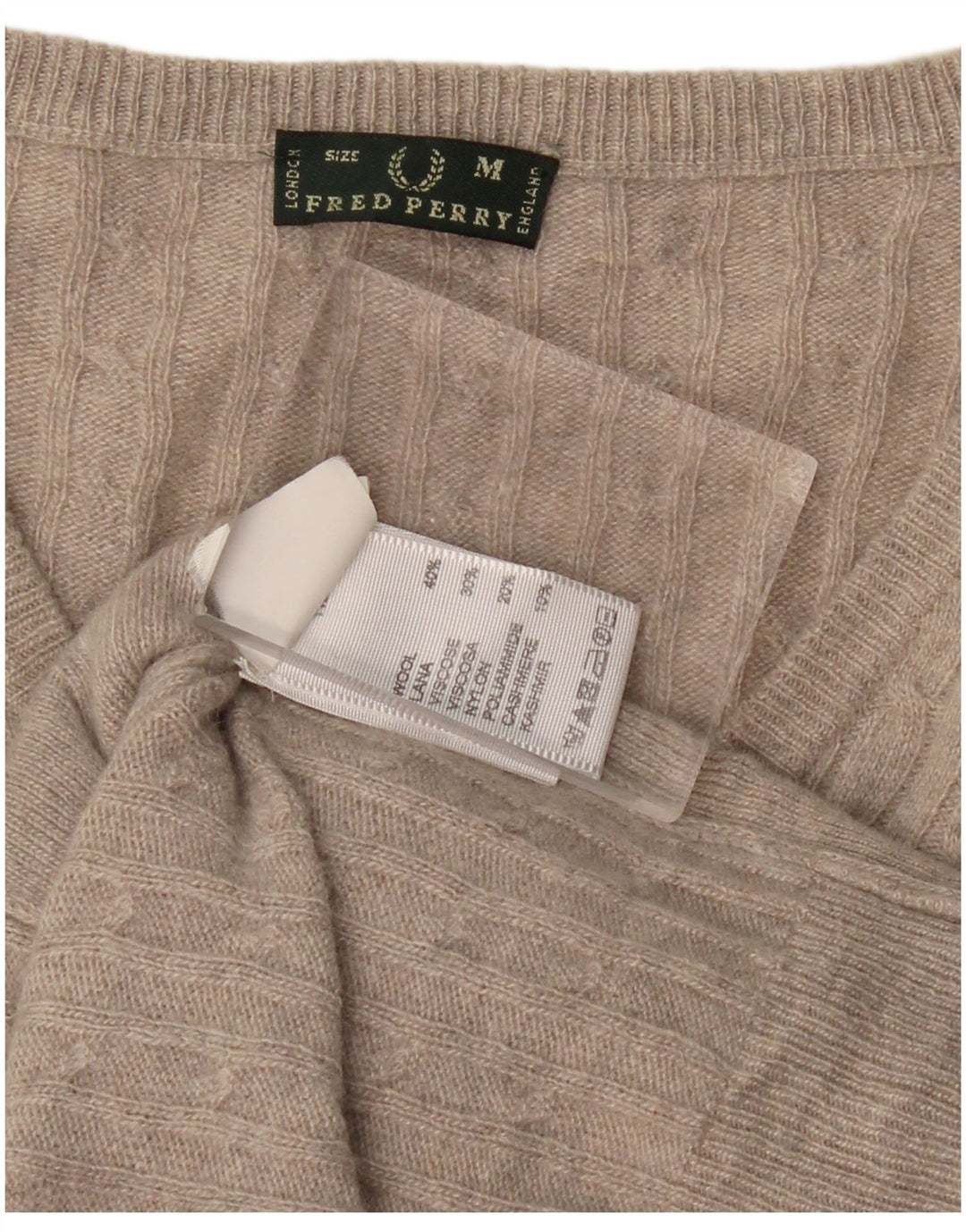 FRED PERRY Pull col en V pour femme UK 12 Laine gris moyen