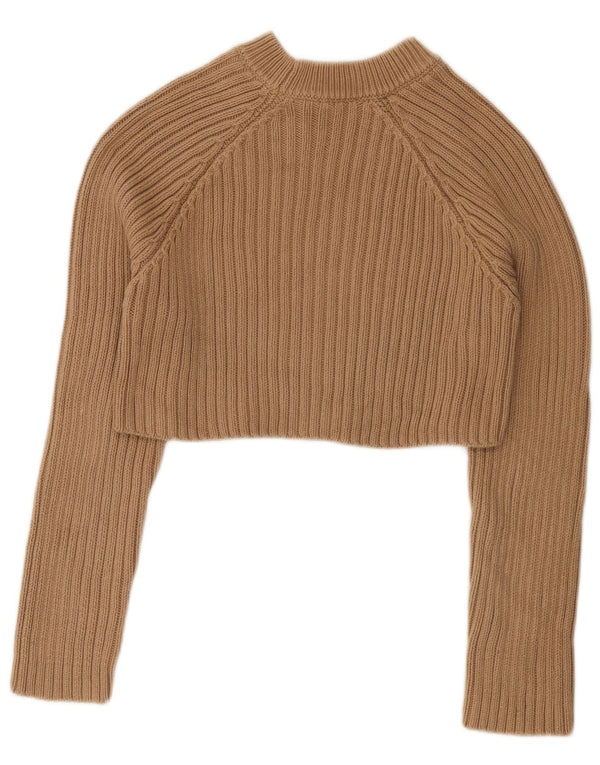 Zara Pull court à col bateau pour femme UK 10 Petit coton beige