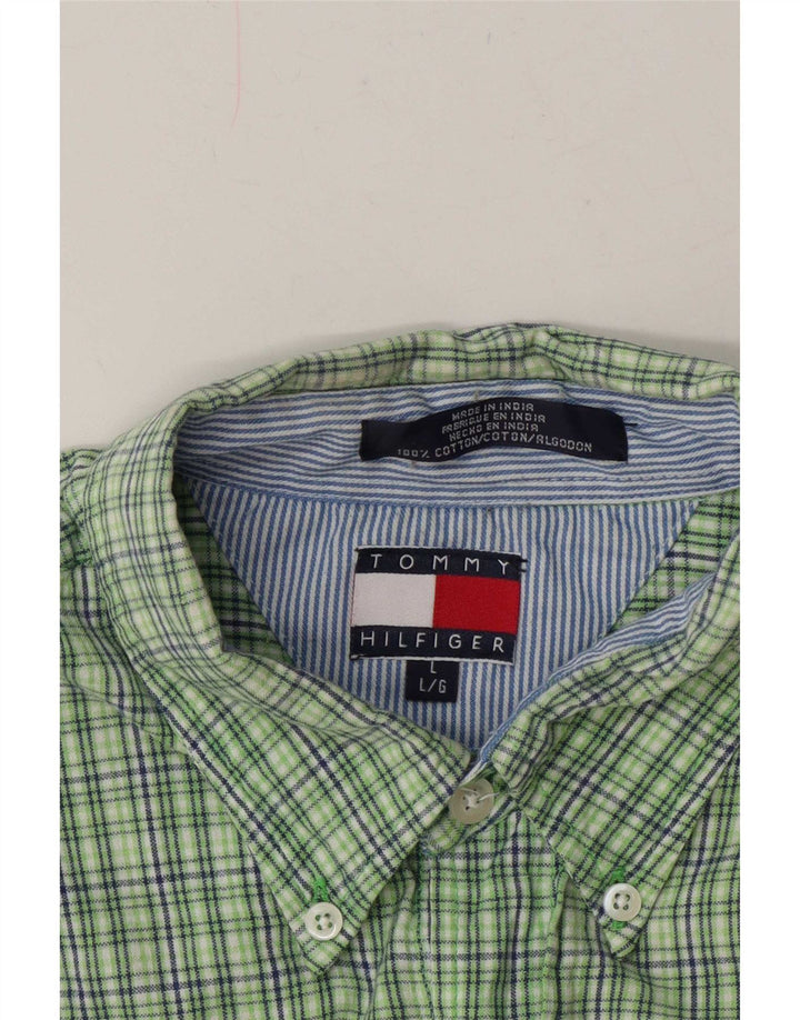 Tommy Hilfiger Chemise à manches courtes pour homme en coton à carreaux verts