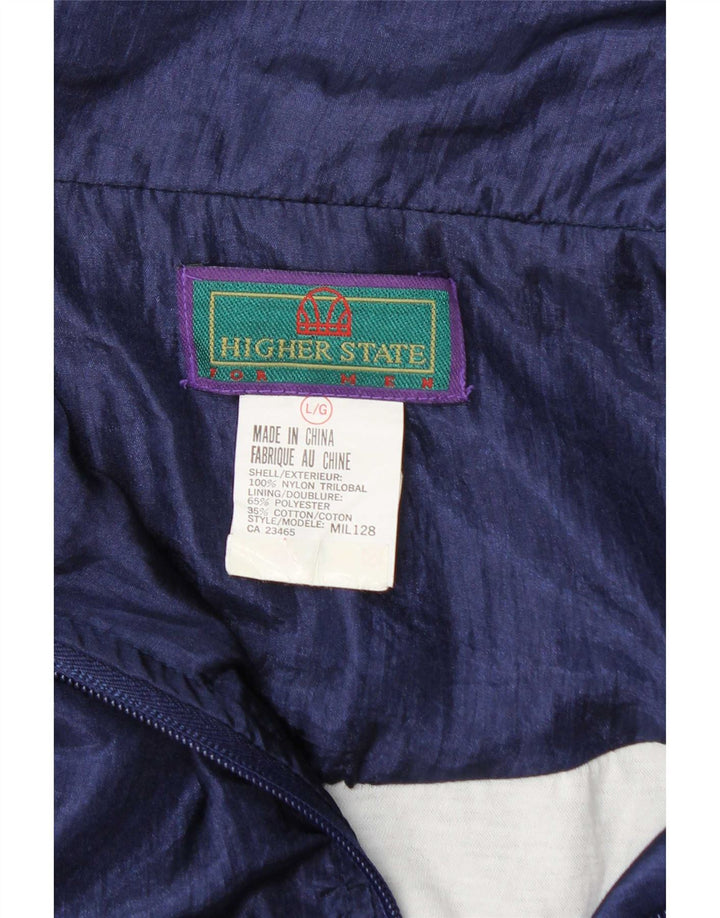 vintage Mens Survêtement Top Veste Grand Bleu Marine Colourblock Nylon