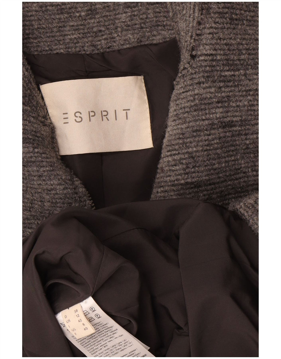 Esprit Pardessus Femme UK 12 Laine Gris Moyen