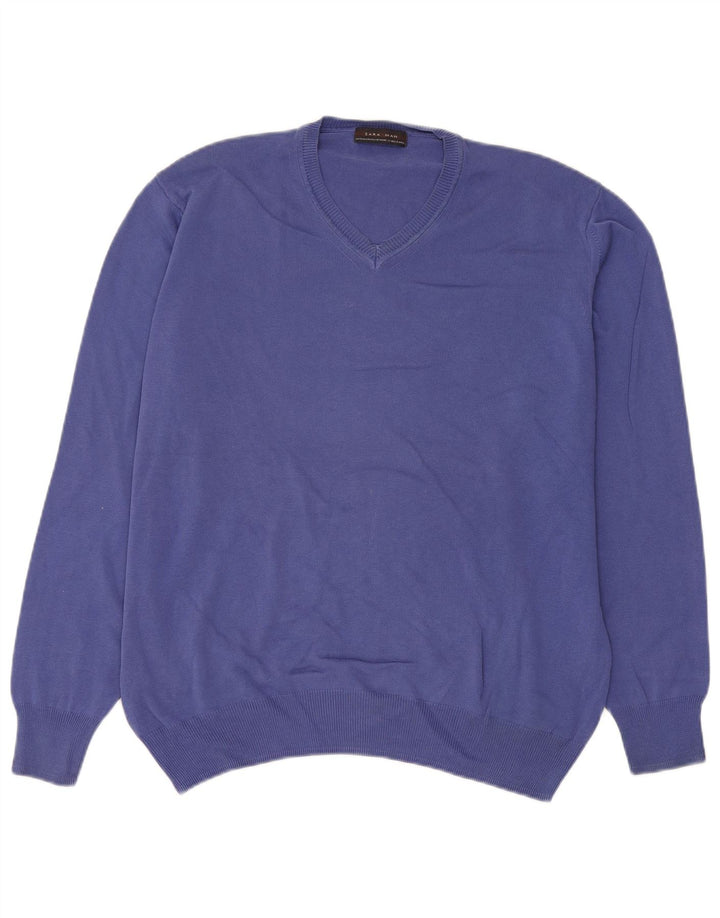 Zara Pull col V pour homme XL Bleu