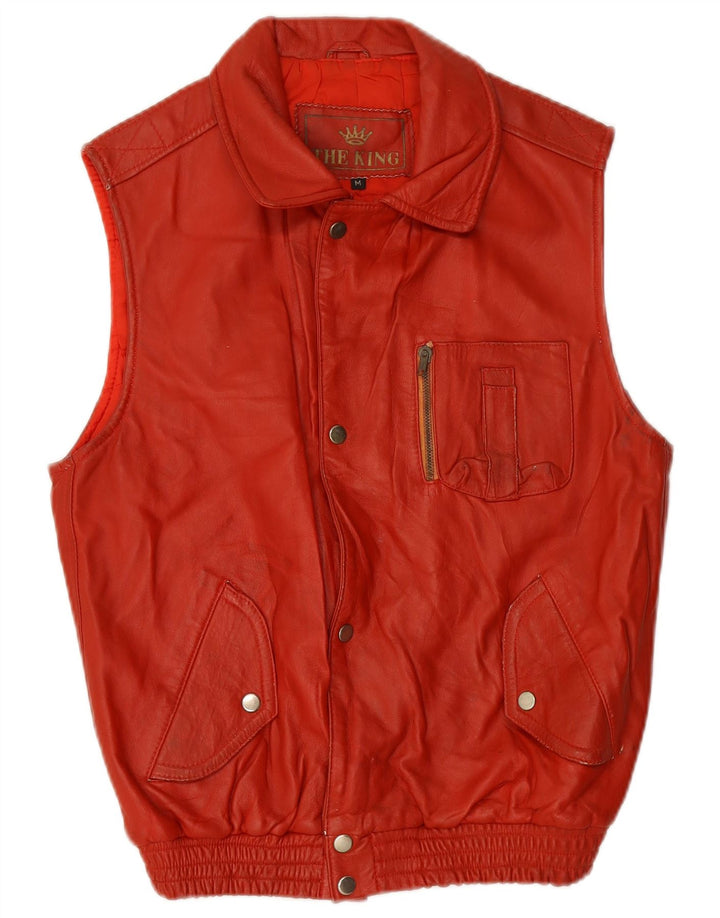 VINTAGE Gilet en cuir homme UK 38 Cuir rouge moyen