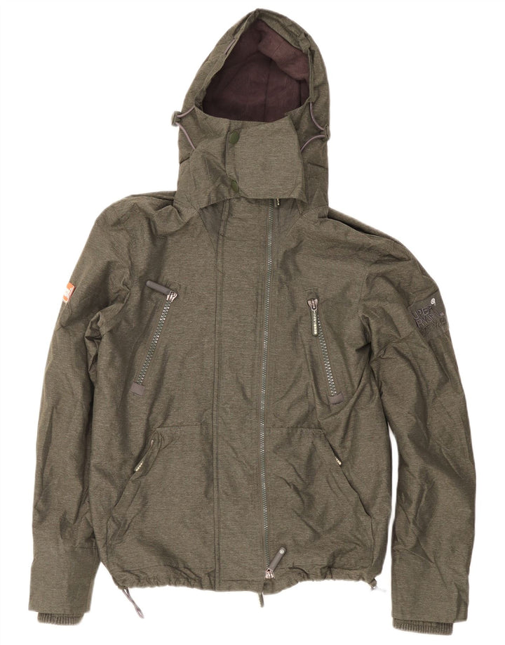Superdry Veste coupe-vent à capuche pour hommes UK 38 Medium Khaki Nylon
