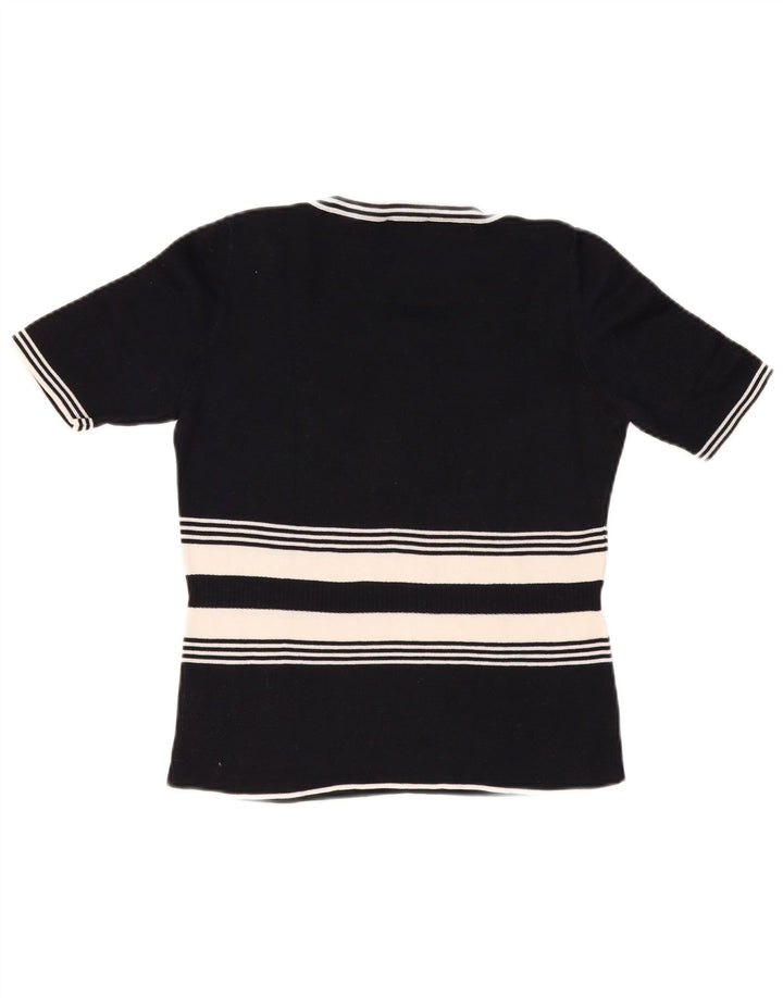 LUISA SPAGNOLI Pull graphique à col bateau pour femme UK 14 Large Noir