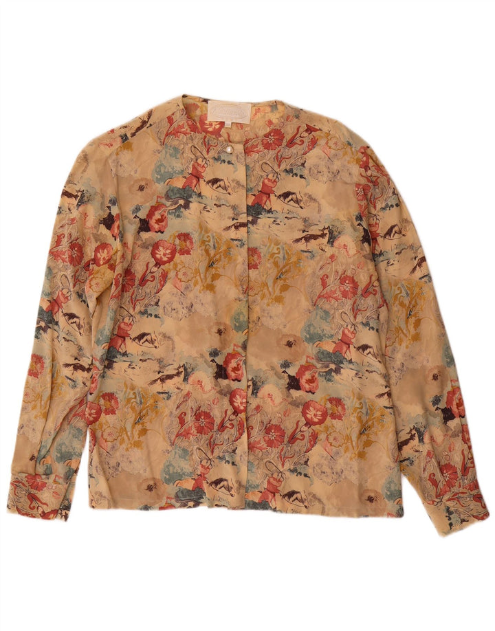 Blouse chemise femme vintage IT 42 Soie florale beige moyen