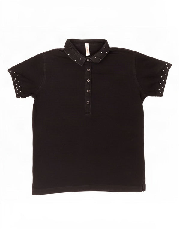 Sun68 Polo Femme UK 14 Large Noir Coton