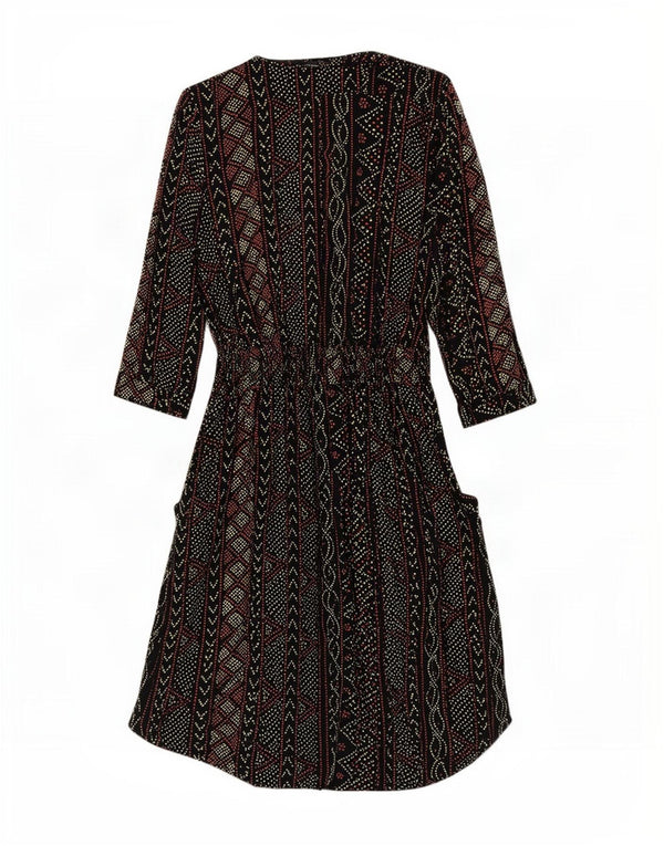 Warehouse Robe Empire à Manches 3/4 pour Femme UK 12 Moyen Noir Géométrique