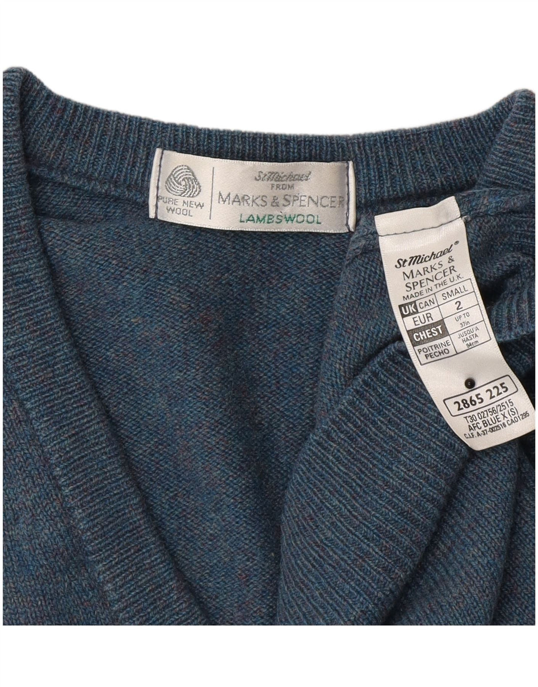 Marks & Spencer Pull col V pour homme en laine d'agneau bleue Taille S