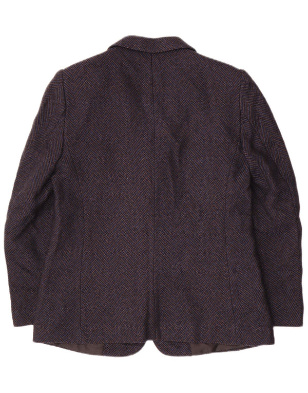 vintage Femme 2 Bouton Blazer Veste UK 14 Moyen Marine Bleu Chevron Laine