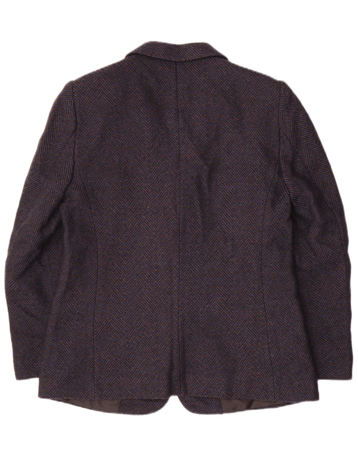 vintage Femme 2 Bouton Blazer Veste UK 14 Moyen Marine Bleu Chevron Laine