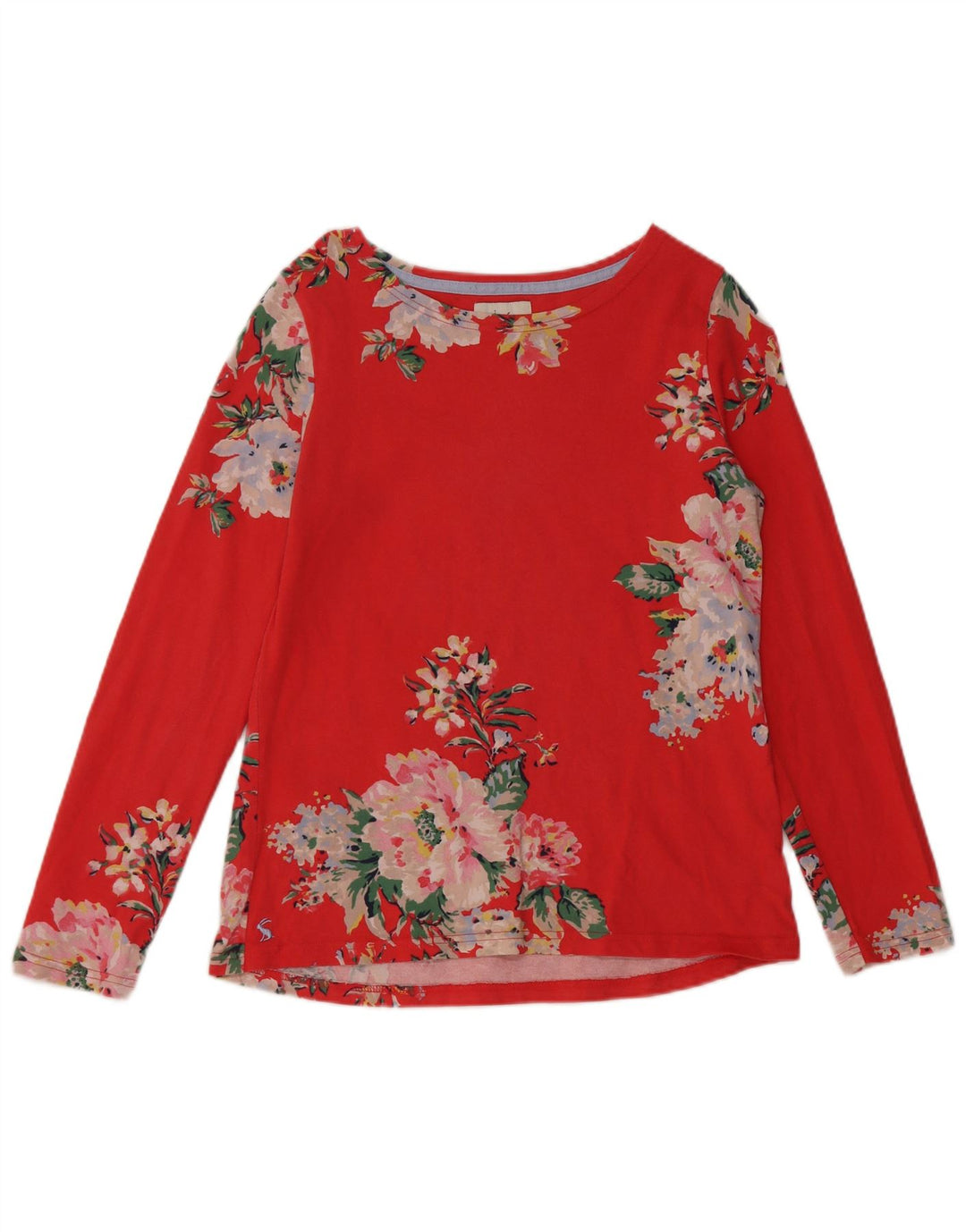 JOULES Top Femme Manches Longues UK 12 Coton Floral Rouge Moyen