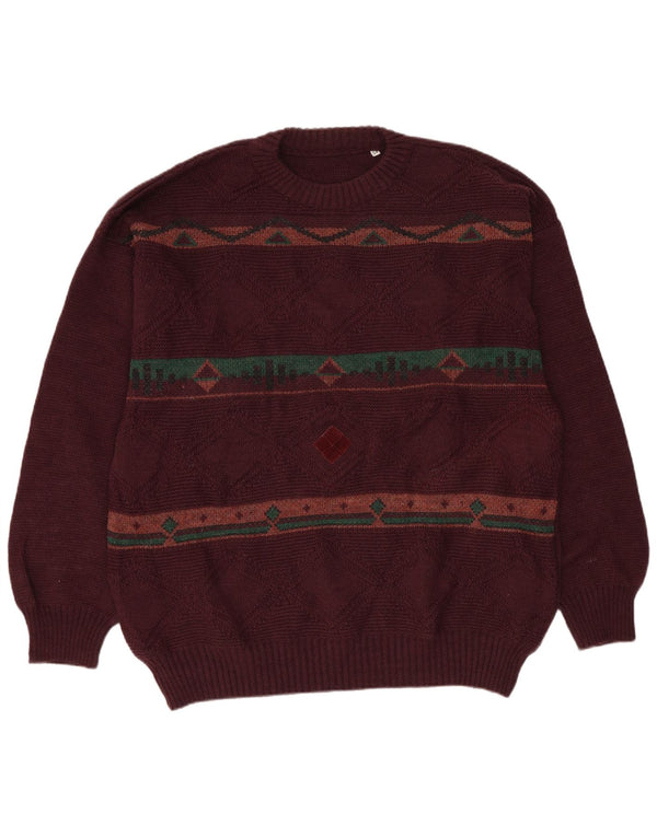 vintage Mens Crew Neck Jumper Sweater IT 54 XL Bordeaux Géométrique Acrylique
