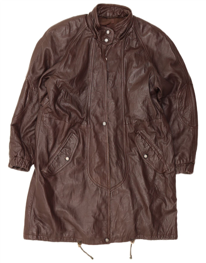 VINTAGE Manteau en cuir femme UK 14 Grand cuir marron