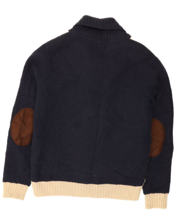 Zara Mens Slim Knit Bomber Jacket UK 40 Large Bleu Marine Fair Isle Wool