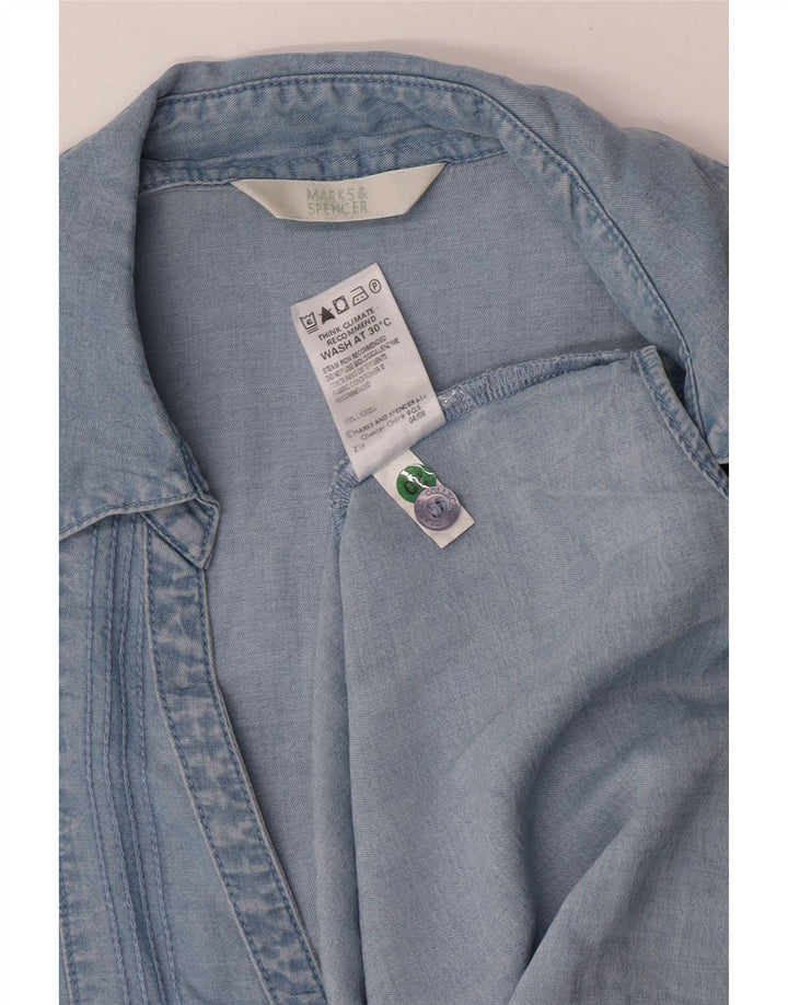 MARKS & SPENCER Chemise à manches courtes pour femme UK 14 Large Bleu Lyocell