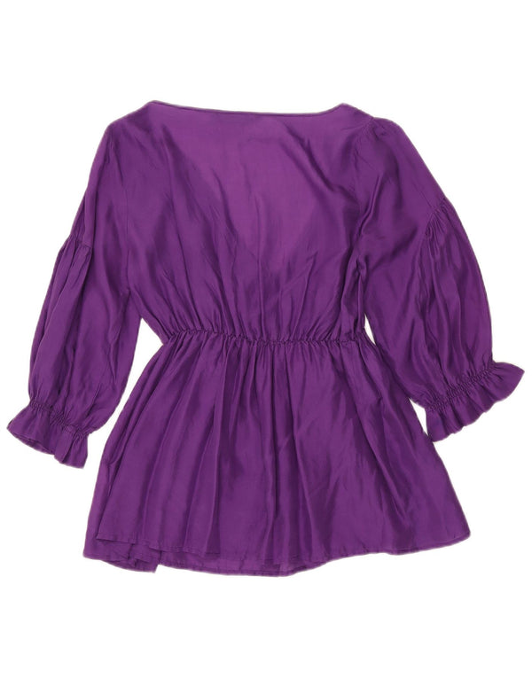 Zara Chemisier transparent à manches 3/4 pour femme UK 12, soie violette moyenne