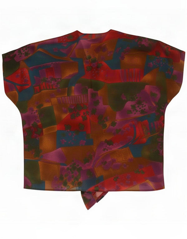 Vintage Womens Short Sleeve Wrap Blouse Top UK 16 Large Rouge Géométrique