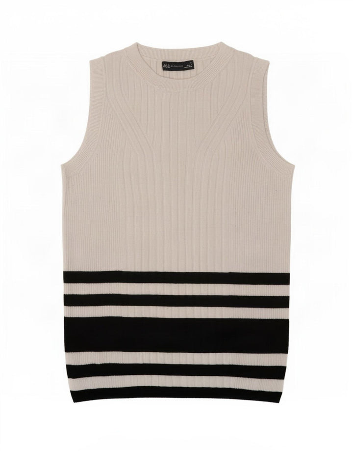 Marks & Spencer Débardeur pour femme UK 12 Medium Blanc Rayé Viscose