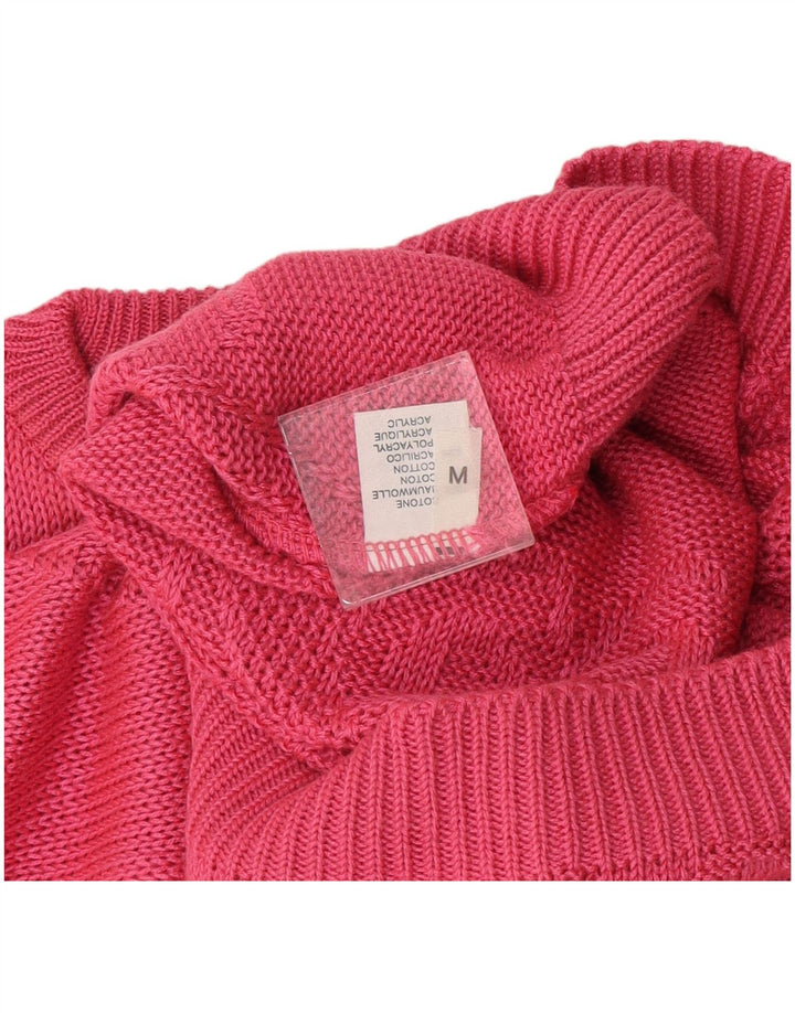 vintage Womens Crew Neck Jumper Pull UK 14 Coton Rose Moyen