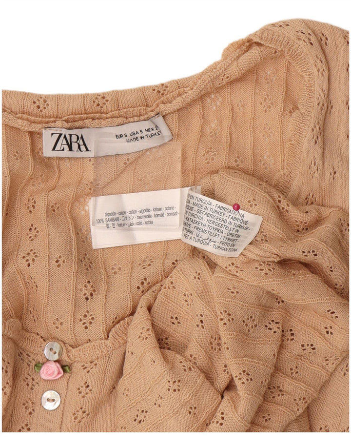 Zara Femme Top Manches Longues UK 10 Petit Coton Beige