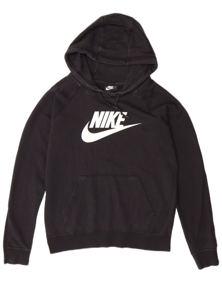 NIKE Pull à capuche graphique surdimensionné pour femme UK 10 Petit coton noir