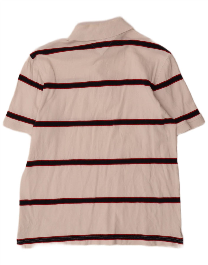 Tommy Hilfiger Mens Polo Shirt Medium White Striped Cotton