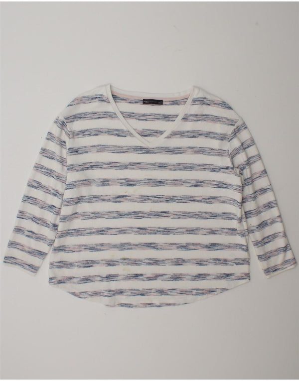 Marks & Spencer Haut à manches longues pour femme UK 18 XL Viscose rayée blanche