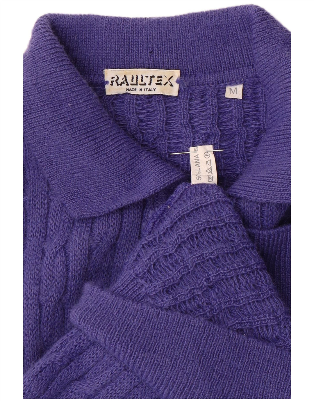 VINTAGE Pull col polo pour homme en laine violet moyen
