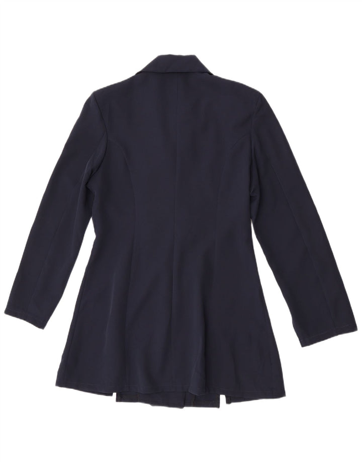 vintage Femme Double Breasted Coat UK 14 Moyen Bleu Marine Polyester