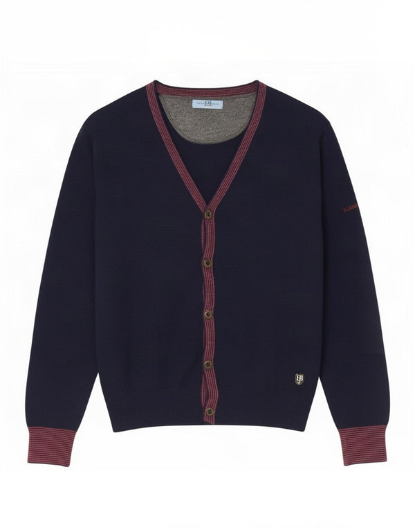 Harmont & Blaine Pull Cardigan pour Femme UK 14 Bleu Marine Moyen Colorblock